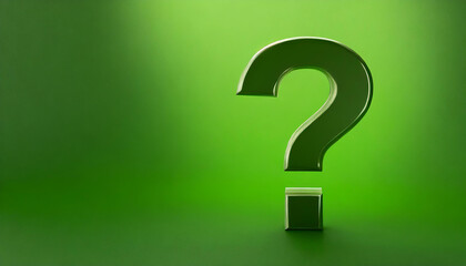 Question mark on green background. 3D rendering. FAQ and QA. Problem solution.
