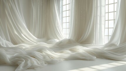 Photo booth with flowing sheer drapes, creating romantic atmosphere. AI generate illustration - obrazy, fototapety, plakaty