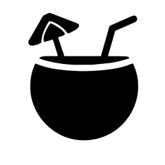 Coconut Drink Single icon vector graphics Summer element silhouette sign symbol illustration on a Transparent Background