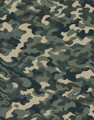 Camouflage print with green and white colors, creating a military inspired pattern, generated with AI. - obrazy, fototapety, plakaty