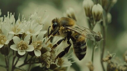 A close-up of a bee pollinating a flower, showcasing the vital role of pollinators in maintaining healthy ecosystems and food security.