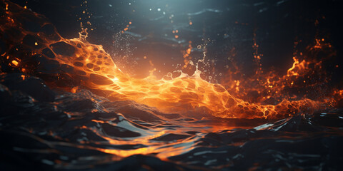 Abstract background inspired by lava waves, Struggle of fire flames and water splash on dark background