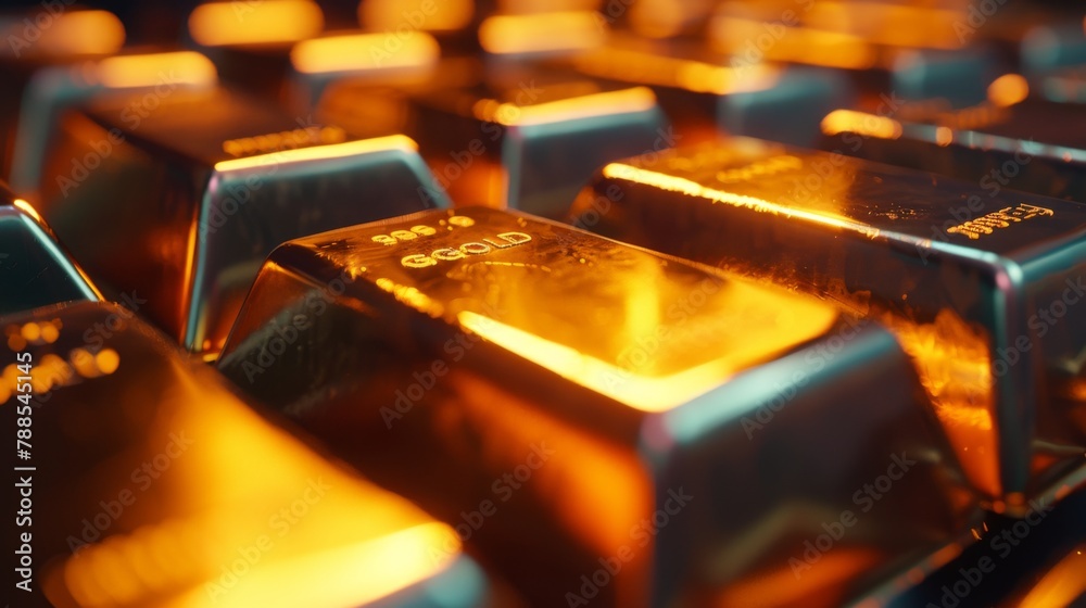 Aufkleber a close-up of gleaming gold bars stacked neatly in a secure vault, symbolizing wealth, security, and