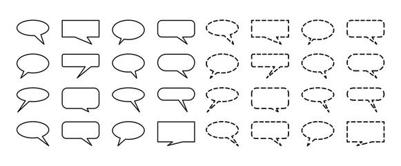 Text bubbles formed by contour lines and dashed lines – Collection of isolated simple text bubbles on a white background