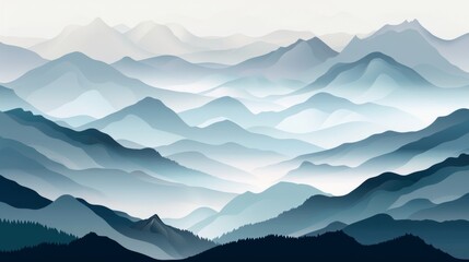 Serene Blue Mountain Ranges in Misty Landscape