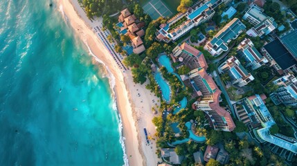 Aerial view of luxury hotel or resort buildings at beach AI generated