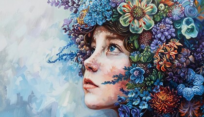 Oil Painting of landscape rivers lakes and mountains people   