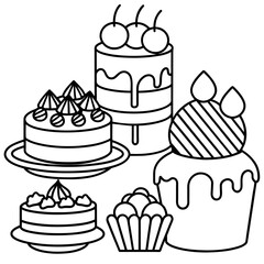          cakes, deserts, pastries vector illustration.
