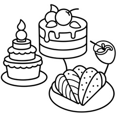          cakes, deserts, pastries vector illustration.
