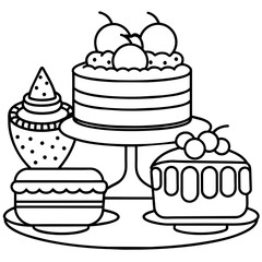          cakes, deserts, pastries vector illustration.
