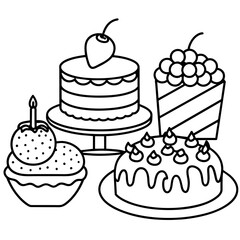          cakes, deserts, pastries vector illustration.
