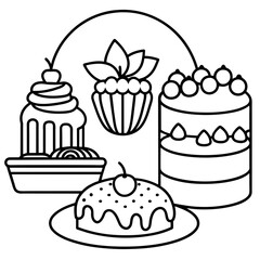          cakes, deserts, pastries vector illustration.
