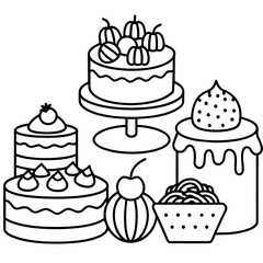          cakes, deserts, pastries vector illustration.
