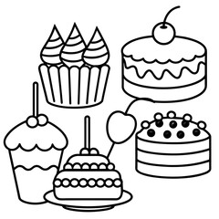          cakes, deserts, pastries vector illustration.
