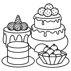          cakes, deserts, pastries vector illustration.
