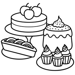          cakes, deserts, pastries vector illustration.
