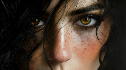 Close-up portrait of a beautiful girl with smoky eyes and wet hair