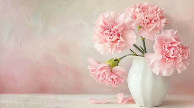 An image of a pretty pink carnation displayed in a white vase against a soft neutral backdrop perfect for Mother s Day or Father s Day flower gifting