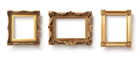 picture frame set isolated on white background gold vintage