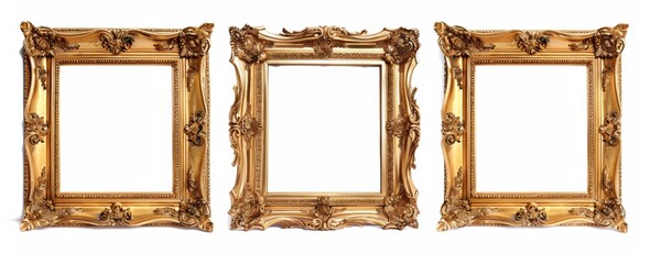 picture frame set isolated on white background gold vintage