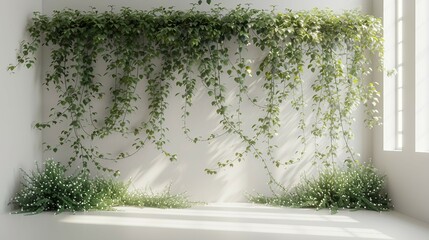 Photo booth with cascading greenery on white wall. AI generate illustration