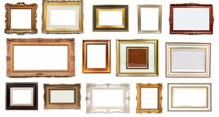 picture frame set isolated on white background gold vintage