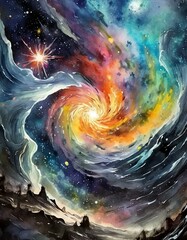 Obraz premium Depict a dramatic scene of interstellar fluid dynamics occurring near a black hole
