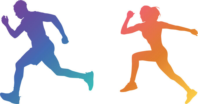 Silhouette of a running man and woman