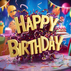 Happy birthday card phrase 3D - obrazy, fototapety, plakaty