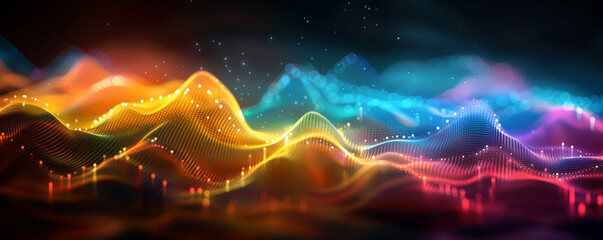 Abstract multicolored background with digital waves, dynamic sound music equalizer in colorful movement, pulse, beat and rhythm