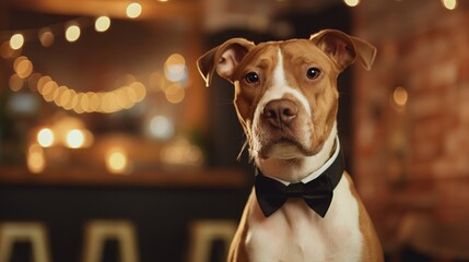 Charming anthropomorphic dog dressed in formal wear looking sophisticated