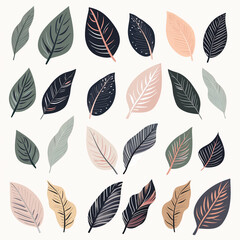 Obraz premium Gentle leaf illustrations in soft pastel tones creating a serene atmosphere, ideal for a comforting and calming environment