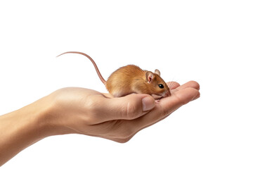 little mouse on hand
isolated on white background