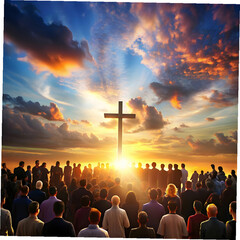 digital composite image of crowd and cross