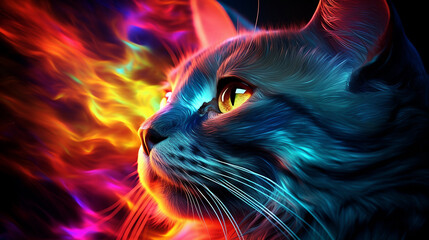 Abstract cat with baby colorful background
