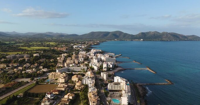 drone aerial from the city of calla millor at Mallorca
