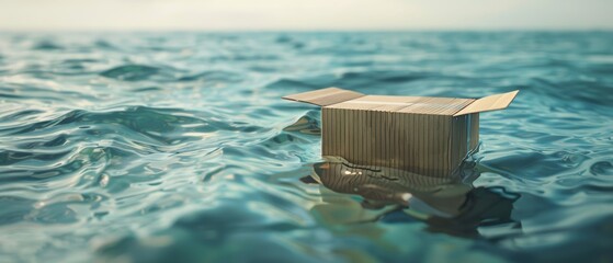 Business logistics. 3D rendering of delivery service. Paper box floating in the ocean. Business logistics, transportation industry. 3D rendering concept for business.
