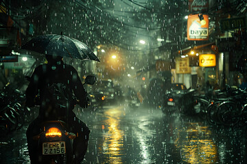 Complex cityscape on a dark rainy day during the rainy season