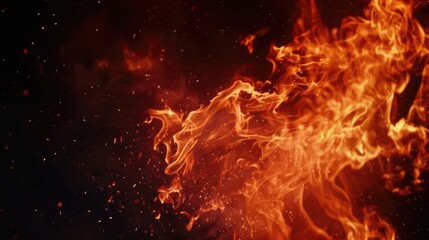 Intense fire burning against a dark backdrop. Ideal for dramatic visual effects