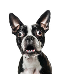 Fototapeta premium Boston terrier dog surprised, isolated on transparent background