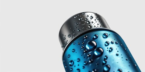 A blue water bottle with water droplets, perfect for hydration concepts - obrazy, fototapety, plakaty