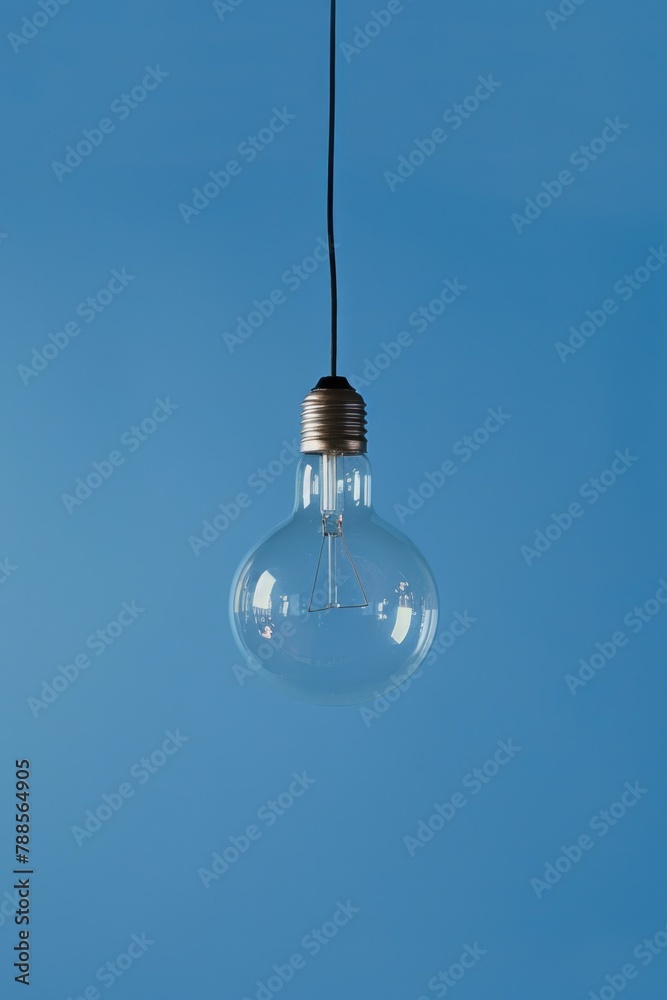 Poster light bulb hanging from a wire, suitable for concepts of creativity and innovation