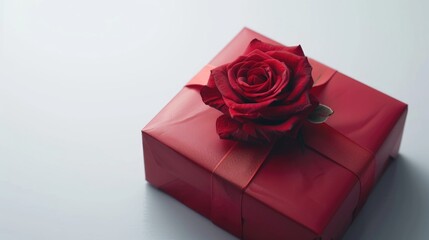 A red gift box with a single rose on top, perfect for romantic occasions