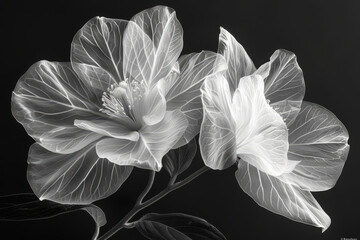 Elegant Monochrome Hibiscus Flowers Against Dark Background - obrazy, fototapety, plakaty