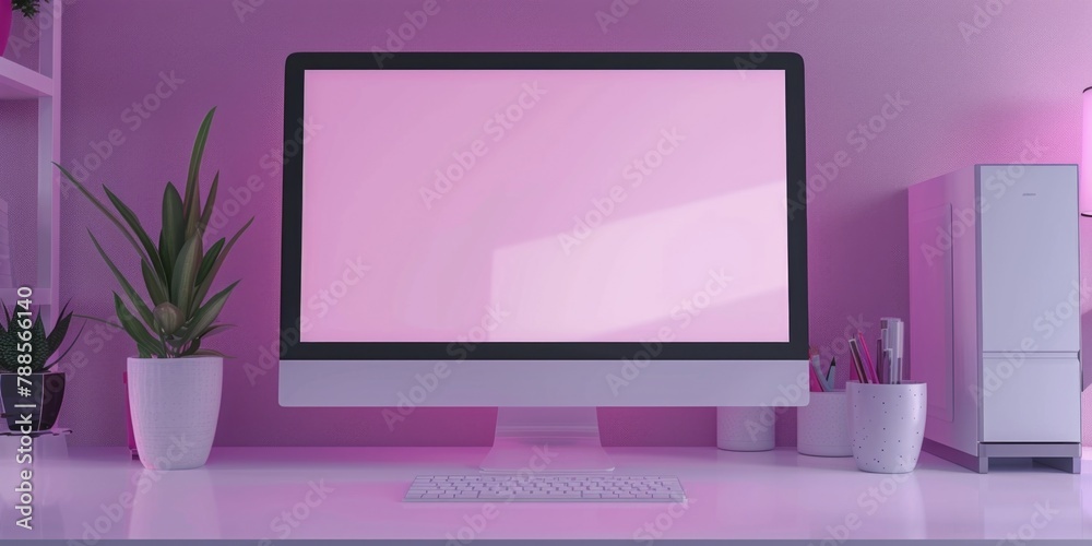 Aufkleber A computer monitor placed on a white desk. Suitable for office or technology concepts