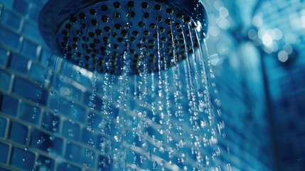 Close up of a shower head in a bathroom. Suitable for home improvement projects - obrazy, fototapety, plakaty