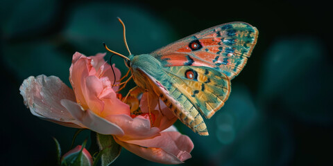 Vibrant Butterfly on Delicate Rose Blossom