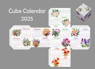Cube Calendar 2025.  Floral. Crafts with your own hands