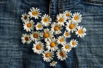 A heart made out of daisies on a pair of jeans. Perfect for fashion or nature concepts