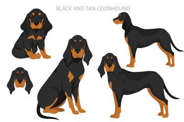 Black and tan coonhound clipart. Different coat colors and poses set - 788567595